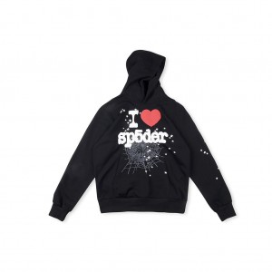 Sp5der Special Edition I Love Hoodie Svarta | 9732UVTGL