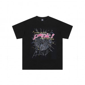 Sp5der Stars Pink Sign T Shirt Svarta | 0184BRCVF