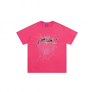 Sp5der Stars P*nk Sign T Shirt Rosa | 3295VNTZK