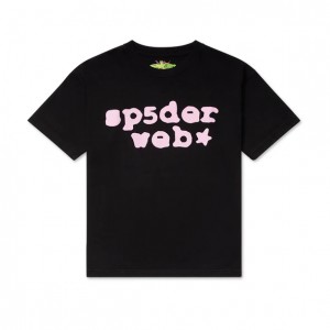 Sp5der WEB T Shirt Black/Pink | 9480KLQFI